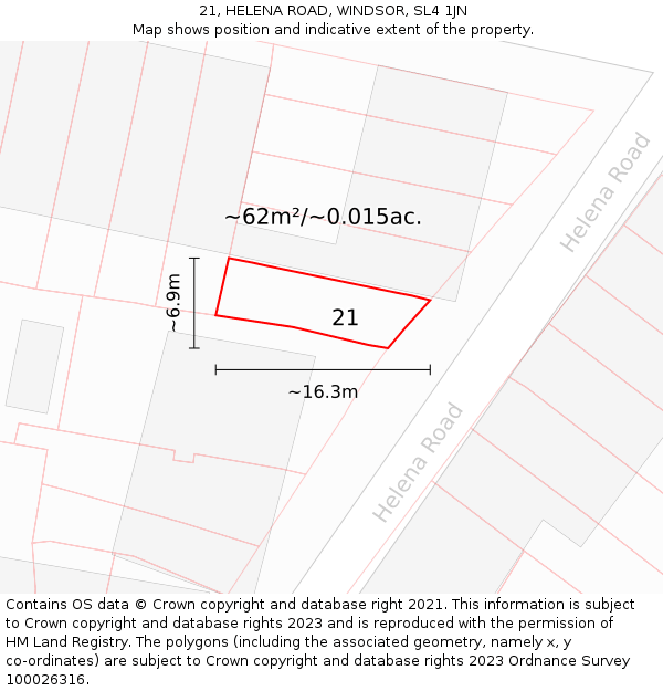 21, HELENA ROAD, WINDSOR, SL4 1JN: Plot and title map