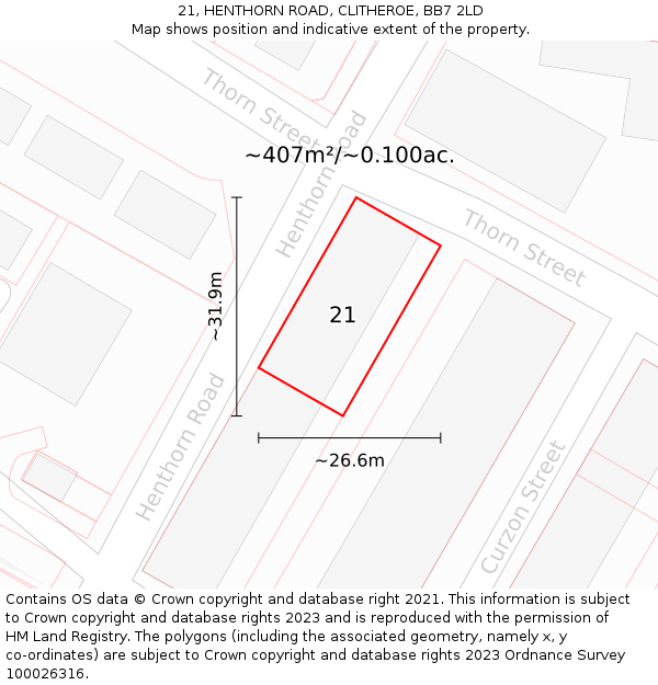 21, HENTHORN ROAD, CLITHEROE, BB7 2LD: Plot and title map