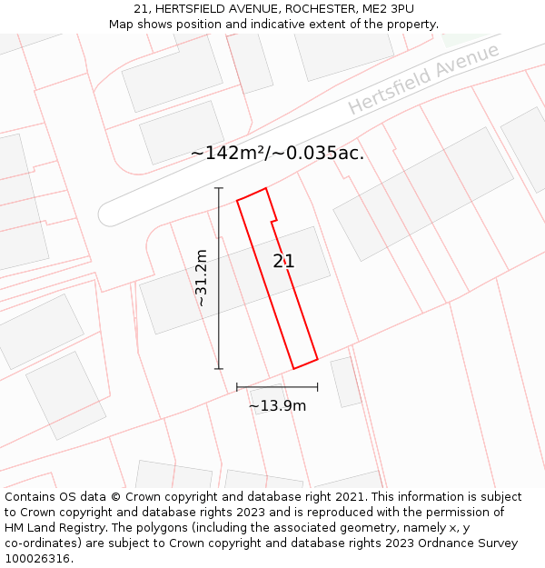 21, HERTSFIELD AVENUE, ROCHESTER, ME2 3PU: Plot and title map