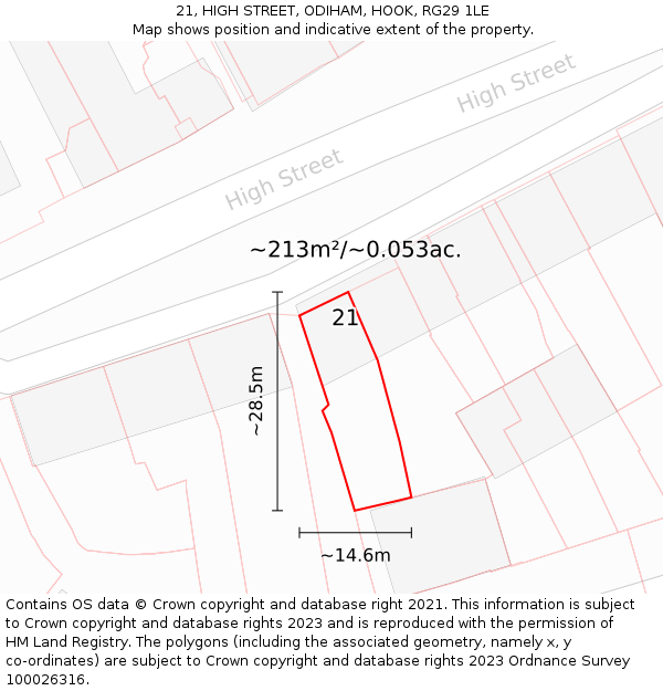 21, HIGH STREET, ODIHAM, HOOK, RG29 1LE: Plot and title map