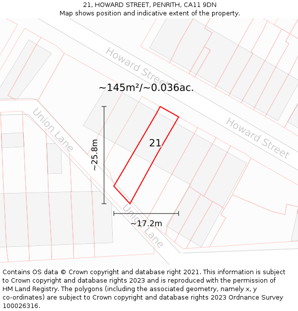 21, HOWARD STREET, PENRITH, CA11 9DN: Plot and title map