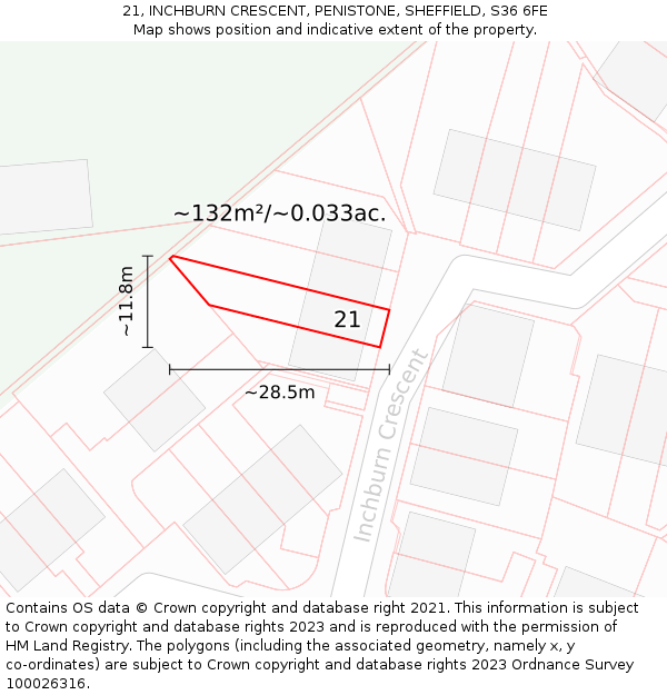 21, INCHBURN CRESCENT, PENISTONE, SHEFFIELD, S36 6FE: Plot and title map