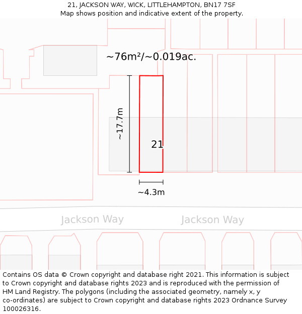 21, JACKSON WAY, WICK, LITTLEHAMPTON, BN17 7SF: Plot and title map