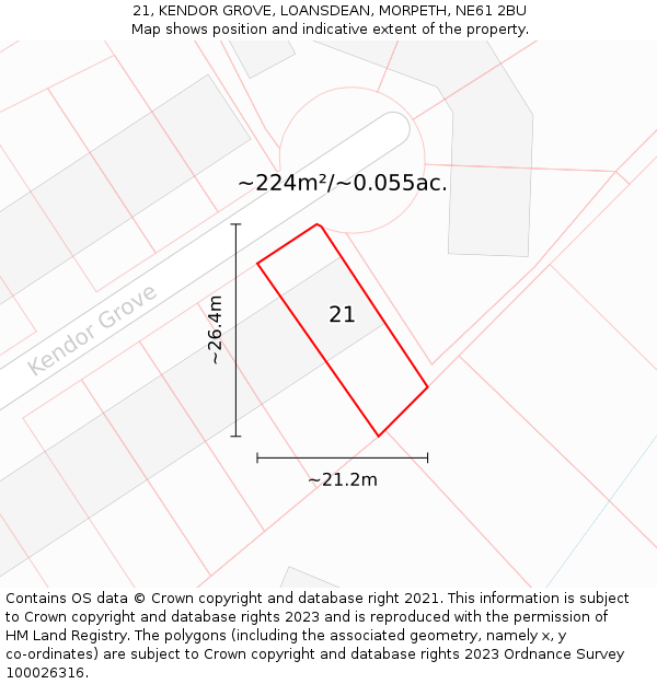 21, KENDOR GROVE, LOANSDEAN, MORPETH, NE61 2BU: Plot and title map