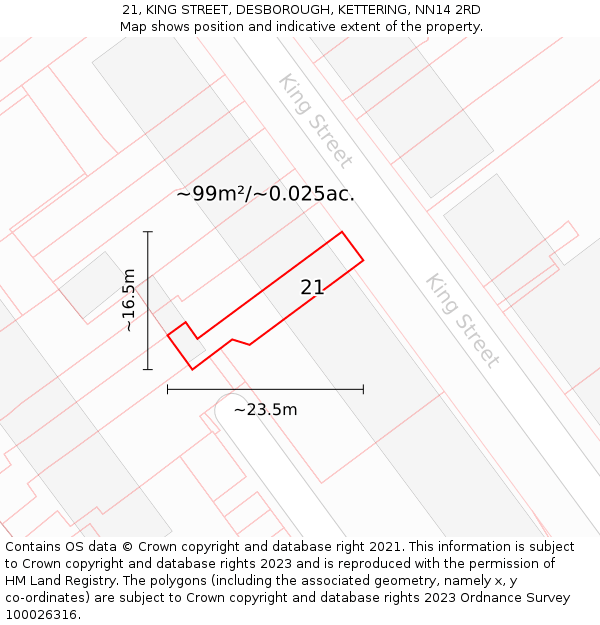 21, KING STREET, DESBOROUGH, KETTERING, NN14 2RD: Plot and title map