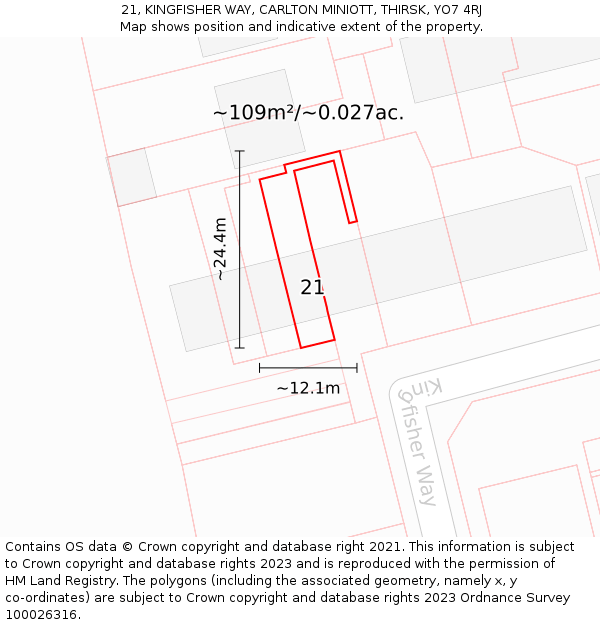 21, KINGFISHER WAY, CARLTON MINIOTT, THIRSK, YO7 4RJ: Plot and title map