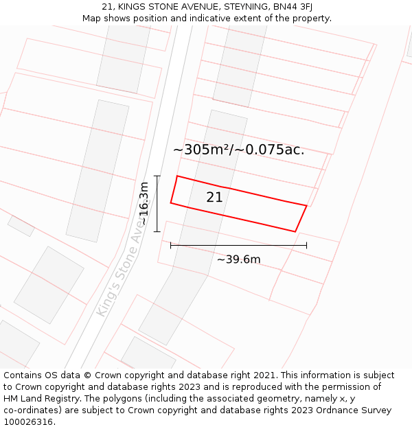 21, KINGS STONE AVENUE, STEYNING, BN44 3FJ: Plot and title map