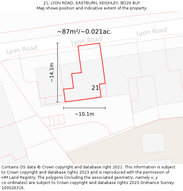 21, LYON ROAD, EASTBURN, KEIGHLEY, BD20 8UY: Plot and title map