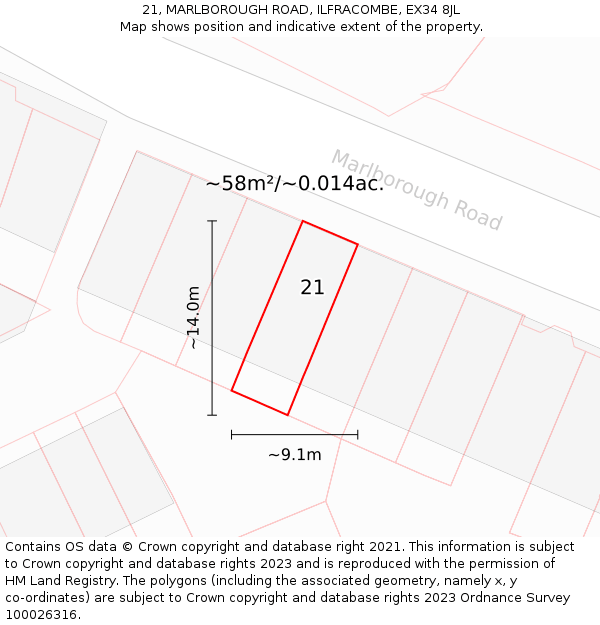 21, MARLBOROUGH ROAD, ILFRACOMBE, EX34 8JL: Plot and title map