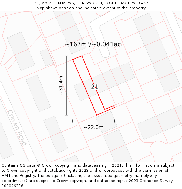 21, MARSDEN MEWS, HEMSWORTH, PONTEFRACT, WF9 4SY: Plot and title map