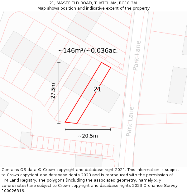 21, MASEFIELD ROAD, THATCHAM, RG18 3AL: Plot and title map