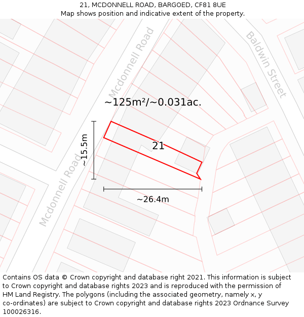 21, MCDONNELL ROAD, BARGOED, CF81 8UE: Plot and title map