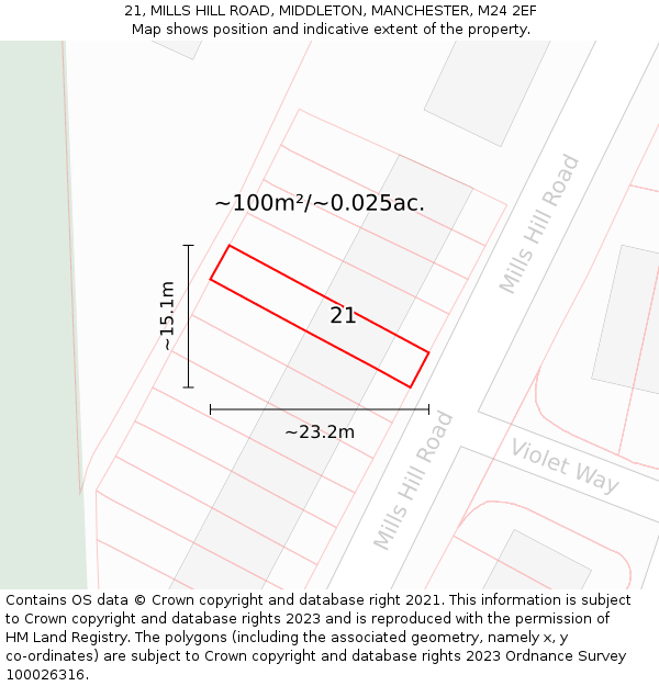 21, MILLS HILL ROAD, MIDDLETON, MANCHESTER, M24 2EF: Plot and title map