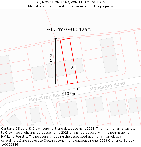 21, MONCKTON ROAD, PONTEFRACT, WF8 2FN: Plot and title map