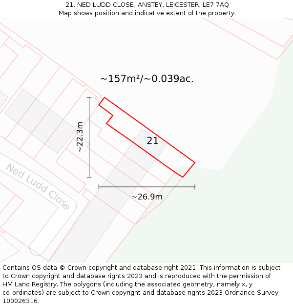 21, NED LUDD CLOSE, ANSTEY, LEICESTER, LE7 7AQ: Plot and title map