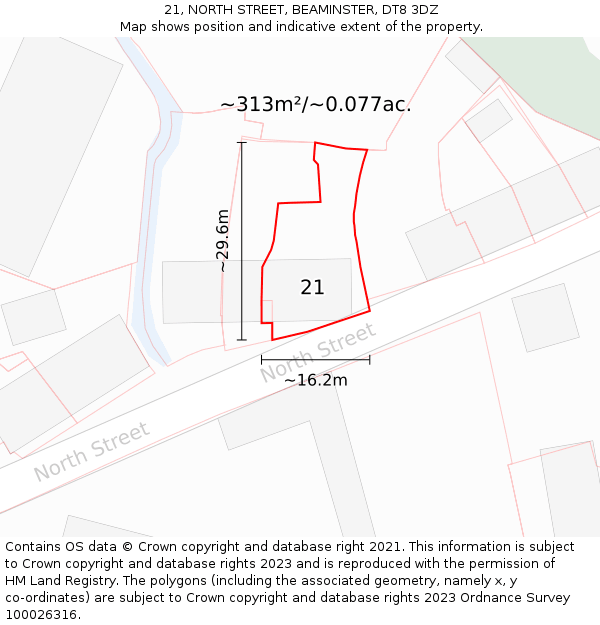 21, NORTH STREET, BEAMINSTER, DT8 3DZ: Plot and title map