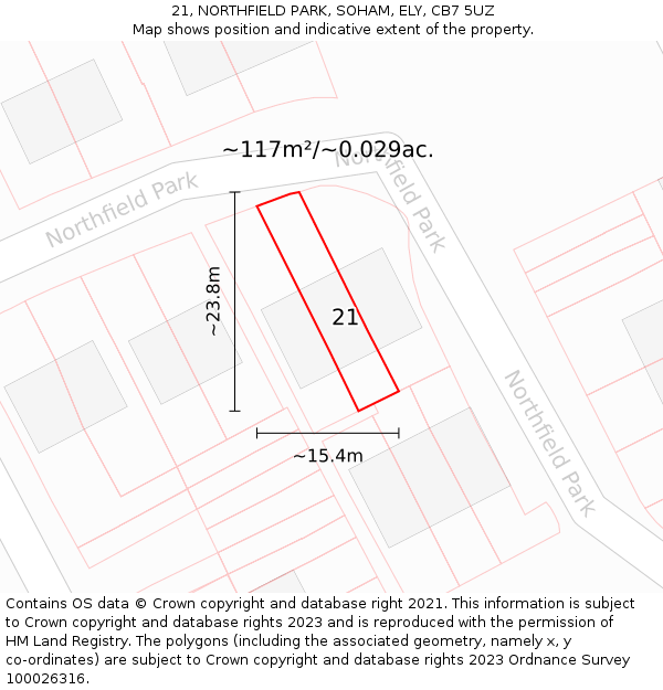 21, NORTHFIELD PARK, SOHAM, ELY, CB7 5UZ: Plot and title map