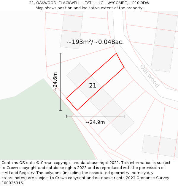 21, OAKWOOD, FLACKWELL HEATH, HIGH WYCOMBE, HP10 9DW: Plot and title map