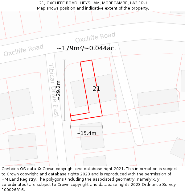 21, OXCLIFFE ROAD, HEYSHAM, MORECAMBE, LA3 1PU: Plot and title map