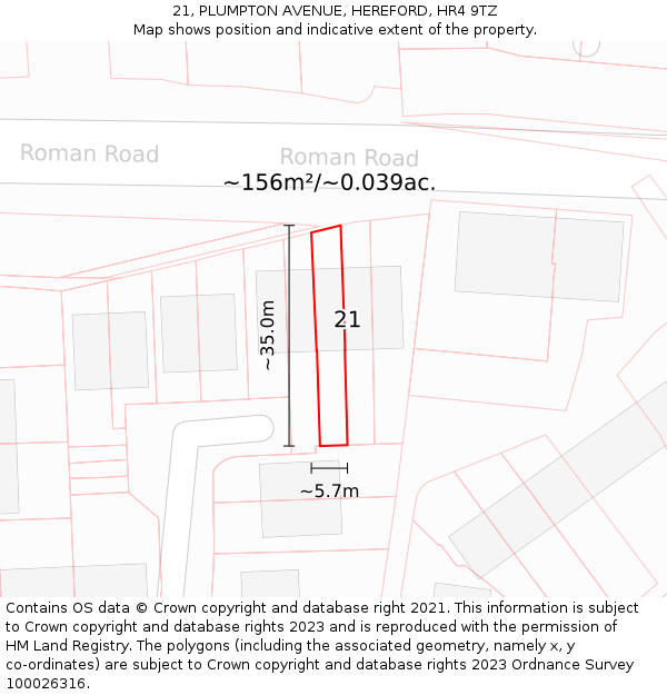 21, PLUMPTON AVENUE, HEREFORD, HR4 9TZ: Plot and title map
