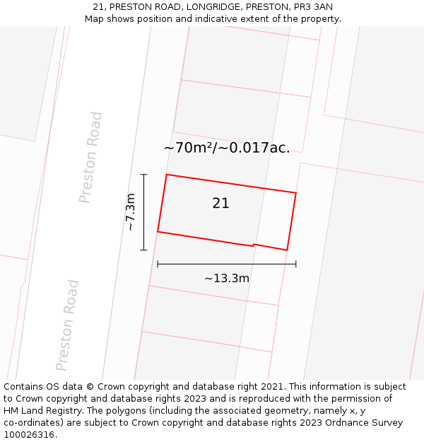 21, PRESTON ROAD, LONGRIDGE, PRESTON, PR3 3AN: Plot and title map