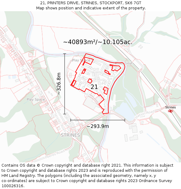 21, PRINTERS DRIVE, STRINES, STOCKPORT, SK6 7GT: Plot and title map