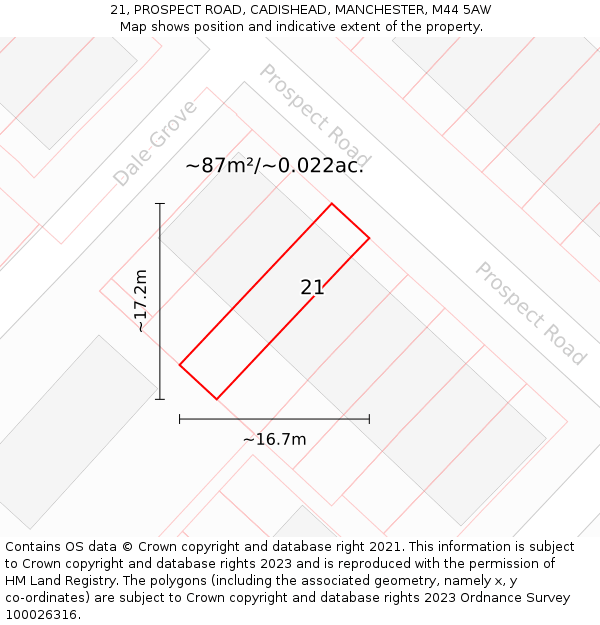 21, PROSPECT ROAD, CADISHEAD, MANCHESTER, M44 5AW: Plot and title map
