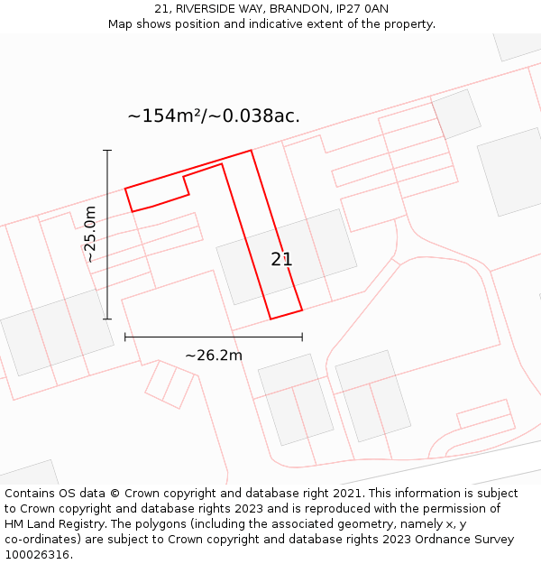 21, RIVERSIDE WAY, BRANDON, IP27 0AN: Plot and title map