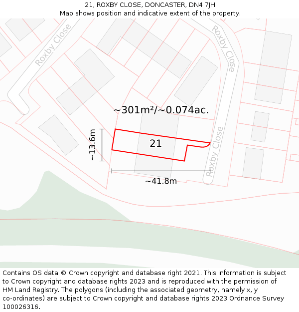 21, ROXBY CLOSE, DONCASTER, DN4 7JH: Plot and title map