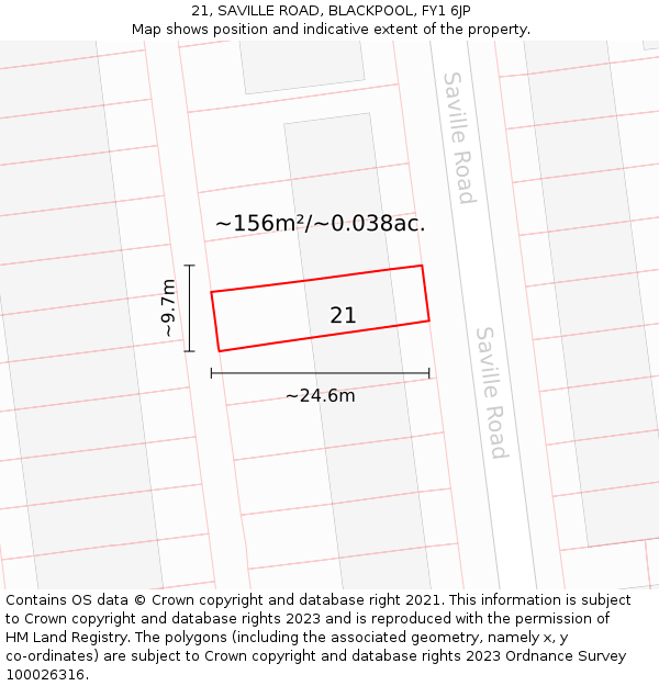 21, SAVILLE ROAD, BLACKPOOL, FY1 6JP: Plot and title map