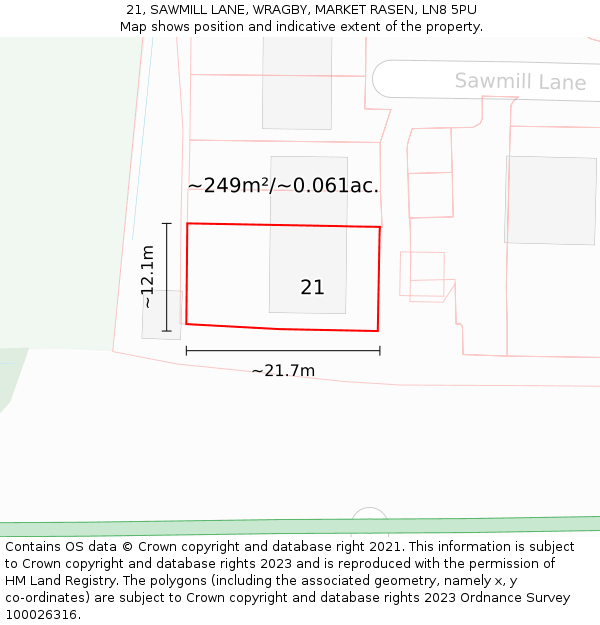 21, SAWMILL LANE, WRAGBY, MARKET RASEN, LN8 5PU: Plot and title map