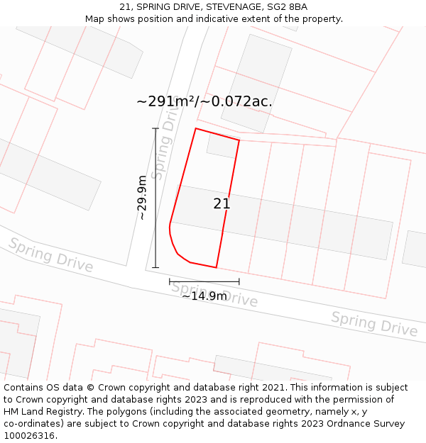 21, SPRING DRIVE, STEVENAGE, SG2 8BA: Plot and title map
