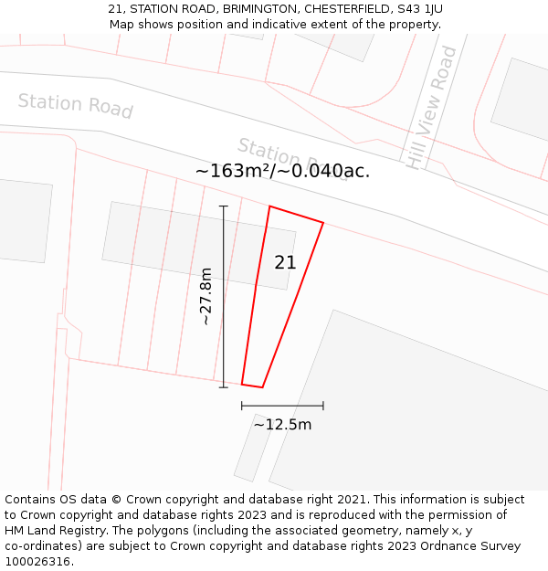 21, STATION ROAD, BRIMINGTON, CHESTERFIELD, S43 1JU: Plot and title map