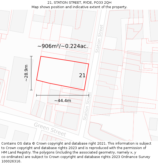 21, STATION STREET, RYDE, PO33 2QH: Plot and title map
