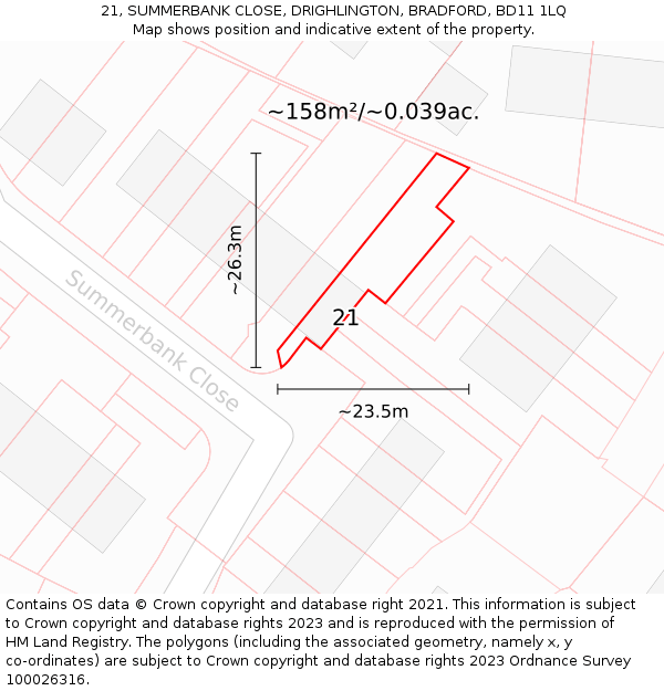 21, SUMMERBANK CLOSE, DRIGHLINGTON, BRADFORD, BD11 1LQ: Plot and title map
