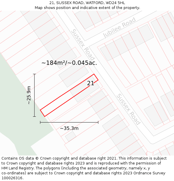 21, SUSSEX ROAD, WATFORD, WD24 5HL: Plot and title map