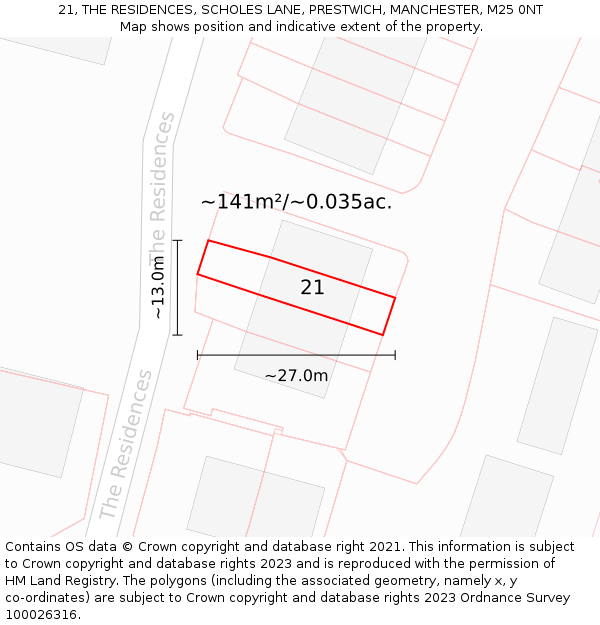 21, THE RESIDENCES, SCHOLES LANE, PRESTWICH, MANCHESTER, M25 0NT: Plot and title map