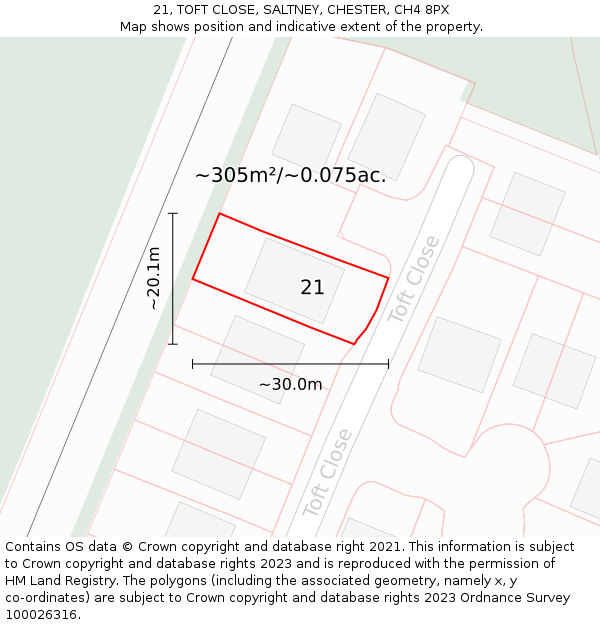 21, TOFT CLOSE, SALTNEY, CHESTER, CH4 8PX: Plot and title map