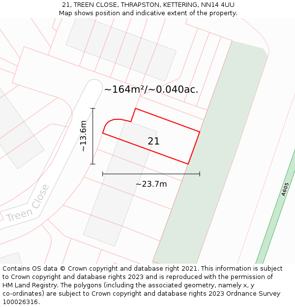21, TREEN CLOSE, THRAPSTON, KETTERING, NN14 4UU: Plot and title map