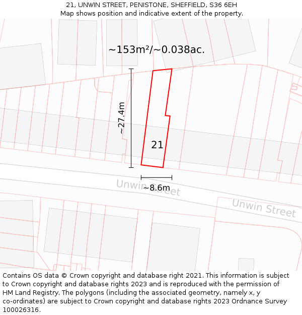 21, UNWIN STREET, PENISTONE, SHEFFIELD, S36 6EH: Plot and title map