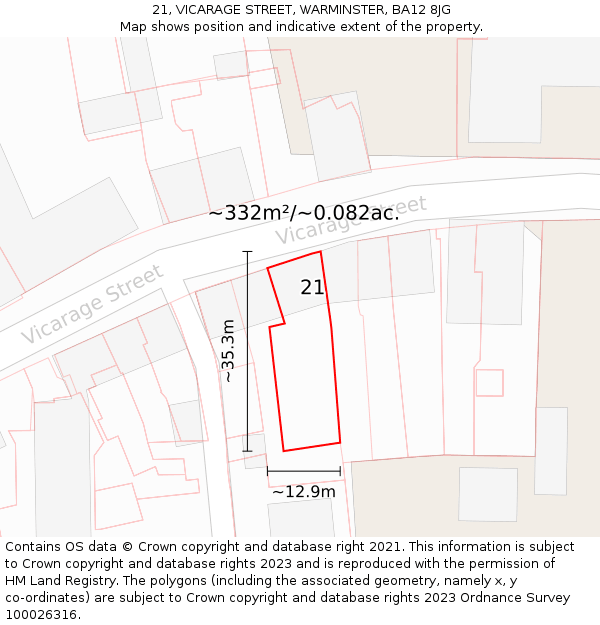 21, VICARAGE STREET, WARMINSTER, BA12 8JG: Plot and title map