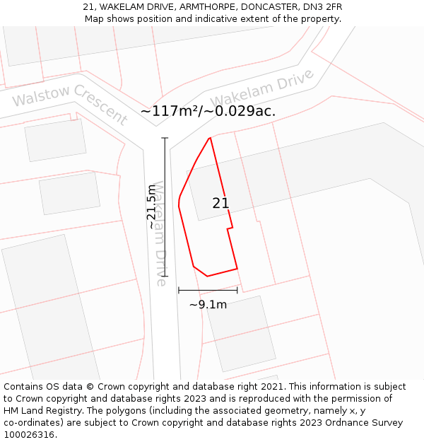 21, WAKELAM DRIVE, ARMTHORPE, DONCASTER, DN3 2FR: Plot and title map