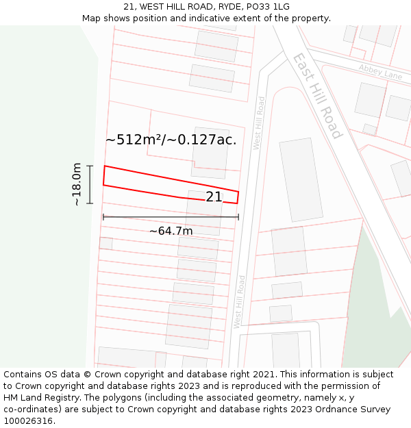 21, WEST HILL ROAD, RYDE, PO33 1LG: Plot and title map