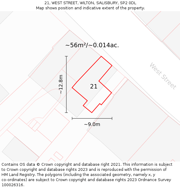 21, WEST STREET, WILTON, SALISBURY, SP2 0DL: Plot and title map