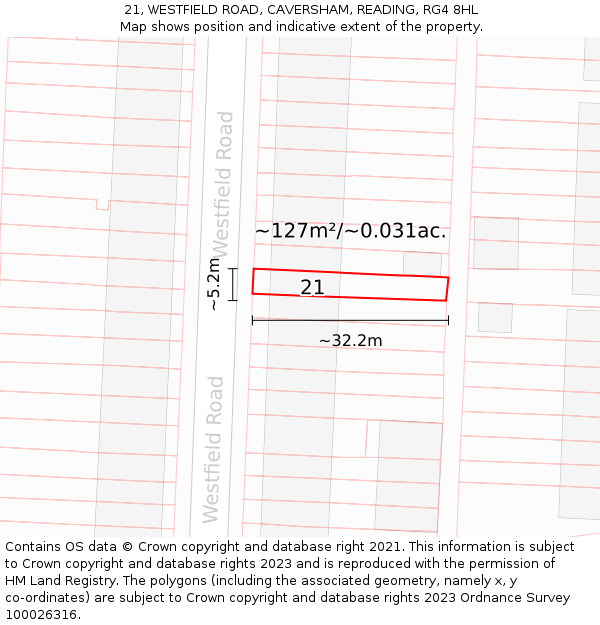 21, WESTFIELD ROAD, CAVERSHAM, READING, RG4 8HL: Plot and title map