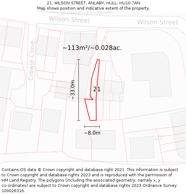 21, WILSON STREET, ANLABY, HULL, HU10 7AN: Plot and title map