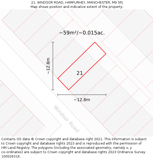 21, WINDSOR ROAD, HARPURHEY, MANCHESTER, M9 5PJ: Plot and title map