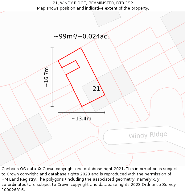 21, WINDY RIDGE, BEAMINSTER, DT8 3SP: Plot and title map