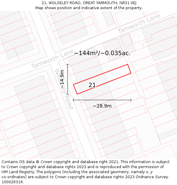 21, WOLSELEY ROAD, GREAT YARMOUTH, NR31 0EJ: Plot and title map