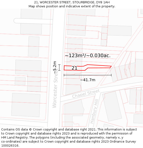 21, WORCESTER STREET, STOURBRIDGE, DY8 1AH: Plot and title map